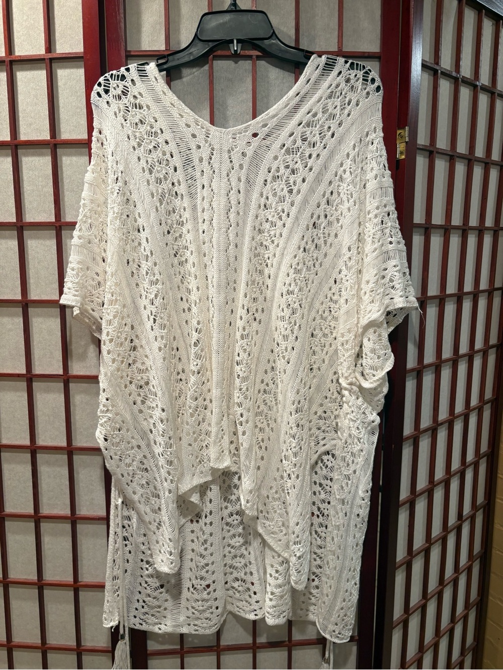 White Crochet Knit Poncho Cover-Up